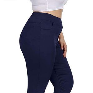 Allegrace womens plus size skinny pants stretch slim fit high waist with pockets